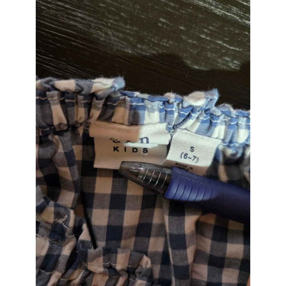 Gap Kids Blue Gingham Smocked Flutter Sleeve Tiered Dress Size Small 6/7 Kidcore